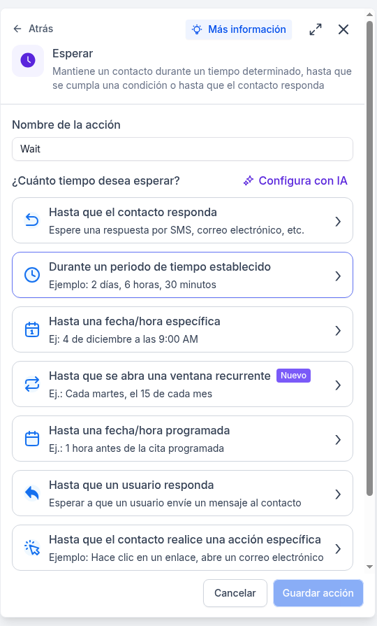 Opciones del paso Esperar