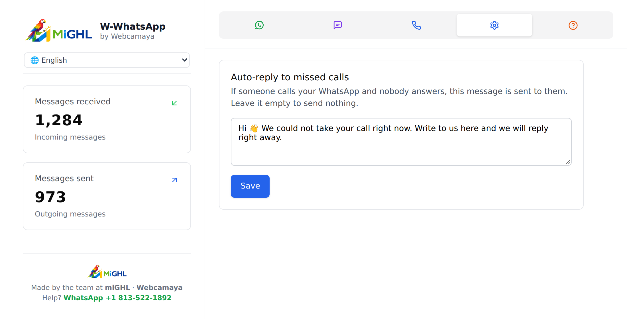 Settings: automatic reply to missed calls