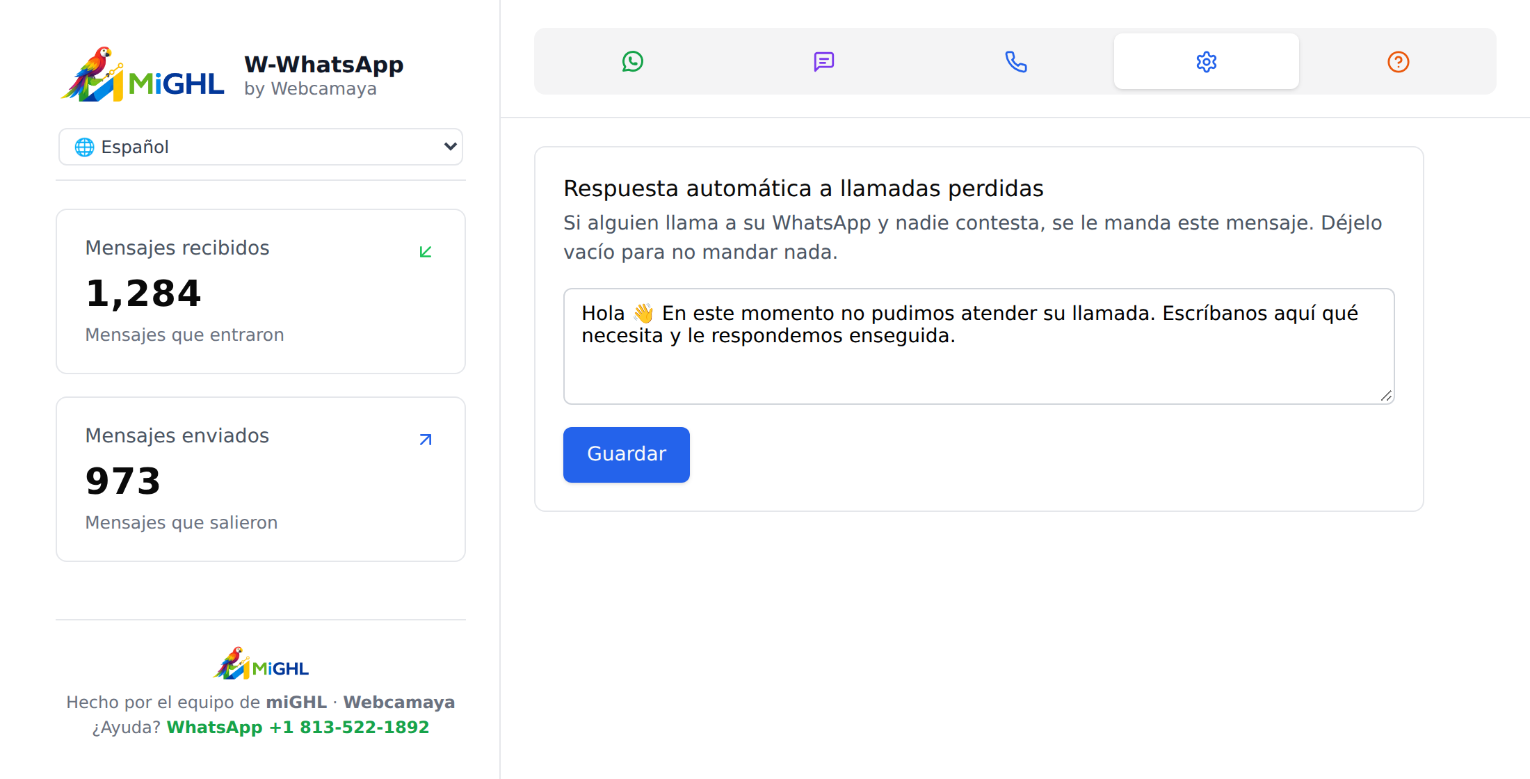 Ajustes: respuesta automática a llamadas perdidas