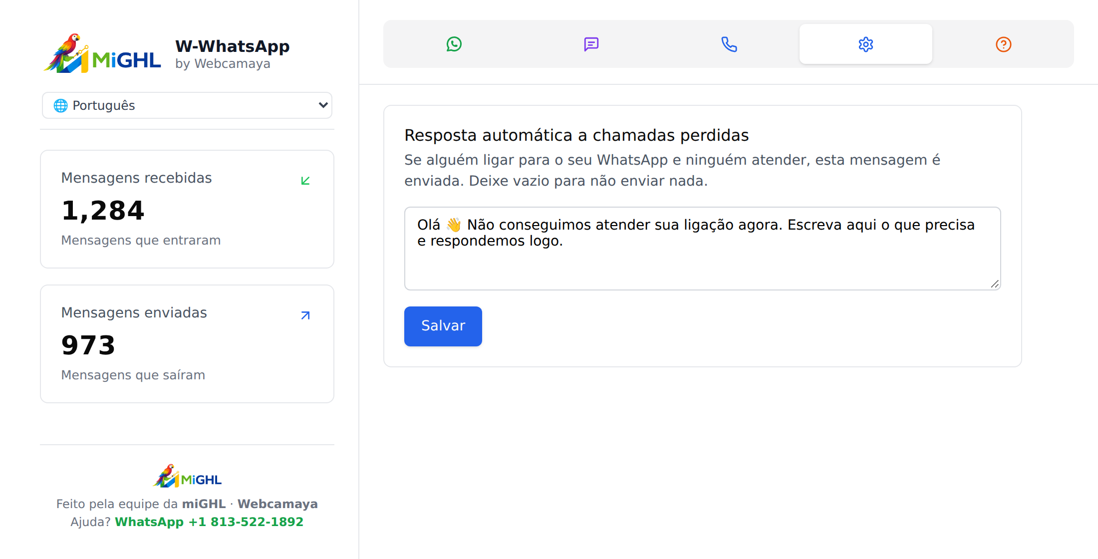 Configurações: resposta automática a chamadas perdidas