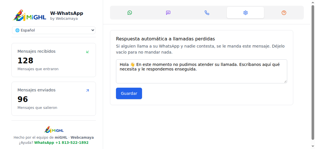 Ajustes: mensaje automático para llamadas perdidas