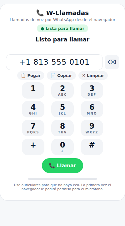 Ventanita de W-Llamadas con el teclado numérico