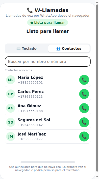 Pestaña Contactos del teléfono con buscador